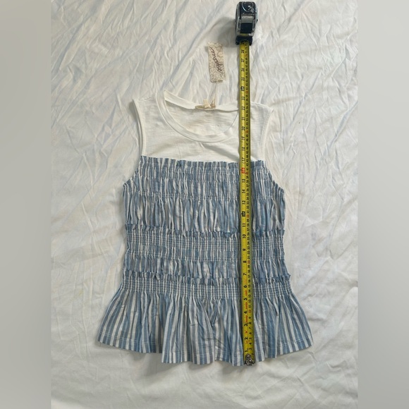 Mystree Women’s Blue White Striped Smocked Peplum Tank Top Sleeveless Cotton S - Picture 7 of 10